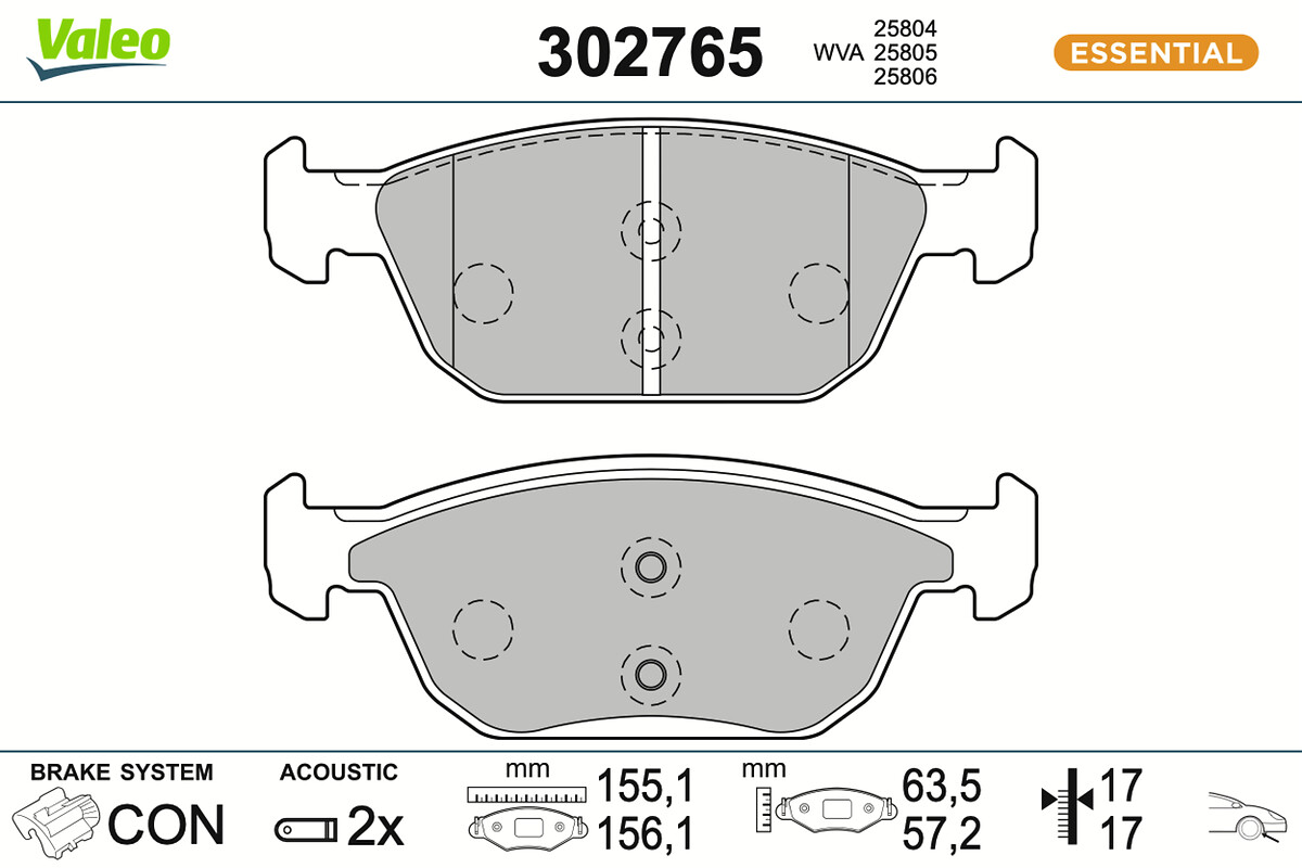 Комплект тормозных колодок, дисковый тормоз - 302765 VALEO